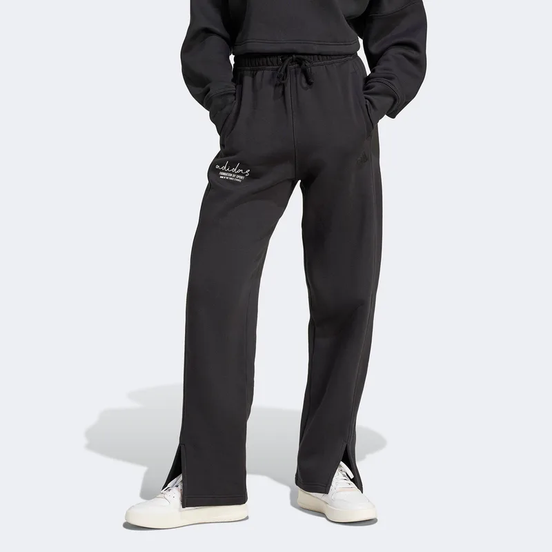 ADIDAS SIGNATURE GRAPHIC EMBROIDERY FLEECE STRAIGHT LEG PANT ΜΑΥΡΟ
