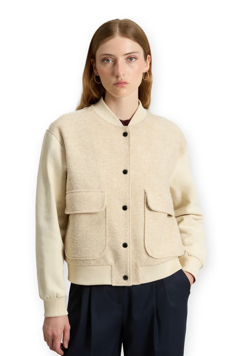 ΓΥΝΑΙΚΕΙΟ ΦΟΥΤΕΡ MIXED FLEECE BOMBER WOOLRICH ΚΑΝΟΝΙΚΗ ΓΡΑΜΜΗ ΜΠΕΖ