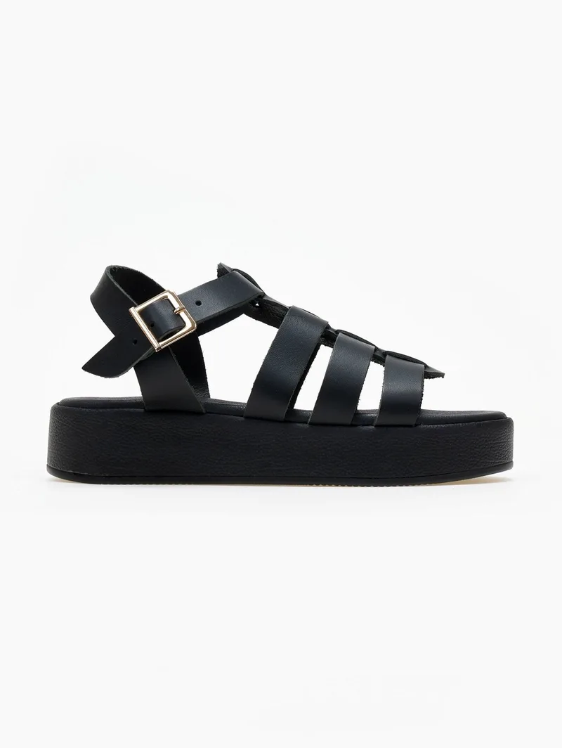 Estil Leather Gladiator Flatform Sandals - 10011310 - Black