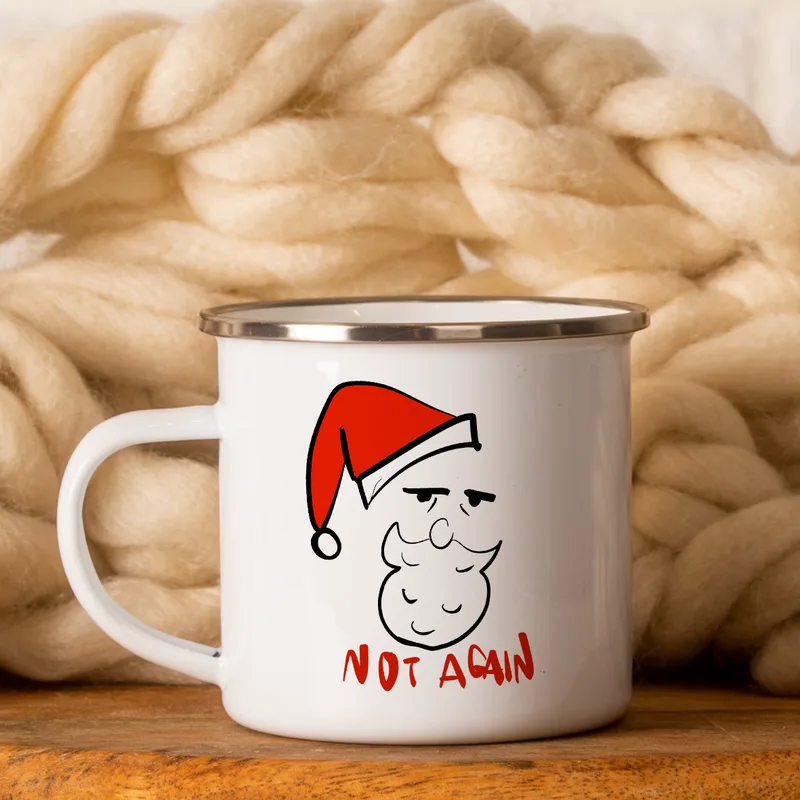 Not again xmas - Κούπα Vintage Eμαγιέ - Λευκό
