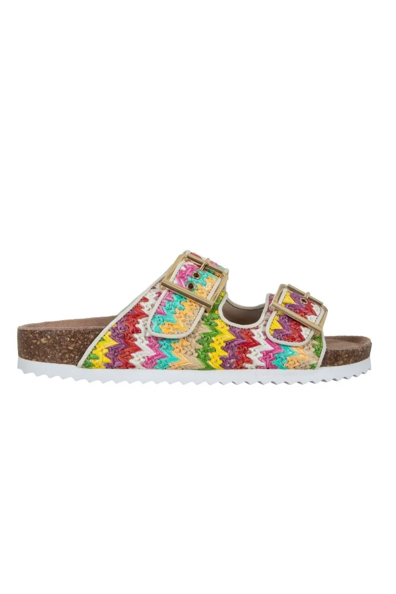 COLORS OF CALIFORNIA Σανδάλια - Πέδιλα Raffia Sandal Two Buckles - MULTI-HC.2407-MULTI
