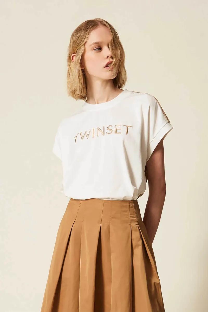 Twinset γυναικείο T-shirt με δαντέλα στην πλάτη - 261LL2ADD Λευκό