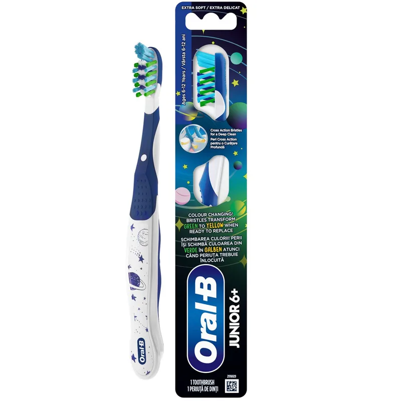 Oral-B Junior 6+ Years Extra Soft Toothbrush Χειροκίνητη Παιδική Οδοντόβουρτσα με Πολύ Μαλακές Ίνες, από 6 Ετών 1 Τεμάχιο - Μπλε