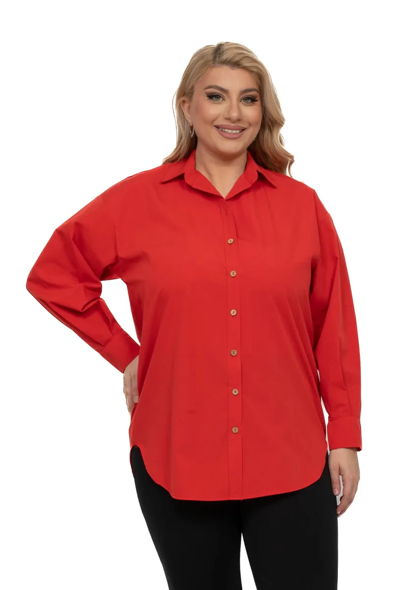 ΠΟΥΚΑΜΙΣΟ PLUS SIZE ΒΑΜΒΑΚΕΡΟ ΚΟΚΚΙΝΟ ΚΟΚΚΙΝΟ
