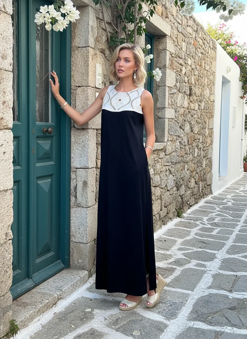 Φόρεμα DEJAVU Maxi Βαμβακερό Με Δαντέλα