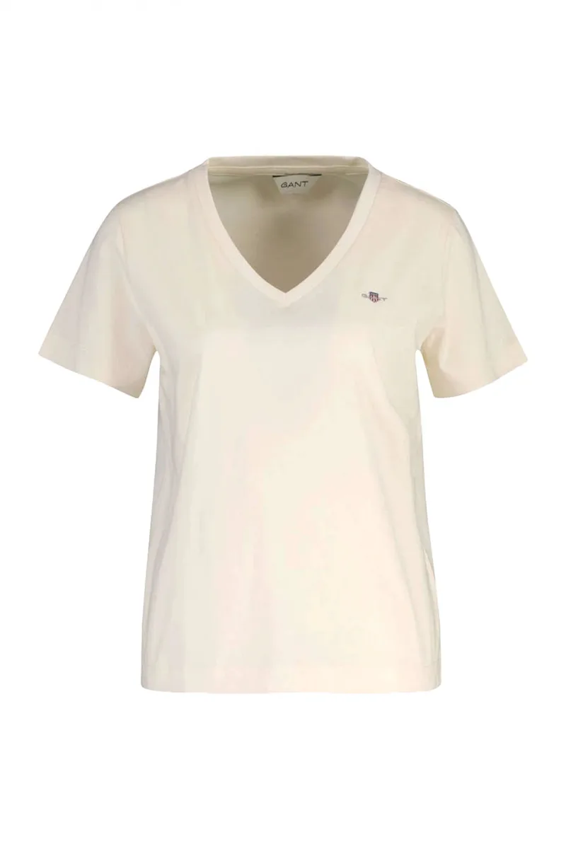 GANT ΜΠΛΟΥΖΑ ΚΜ 119 IVORY SHIELD SS V-NECK T-SHIRT ΚΡΕΜ