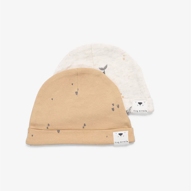 Σετ 2τμχ Σκουφάκι Βαμβακερό 0-3 Μηνών Newborn Hats Whale-Ocher Minene 221300045500M (Ύφασμα: Βαμβάκι 100%, Χρώμα: Ώχρα) - Minene - 221300045500M