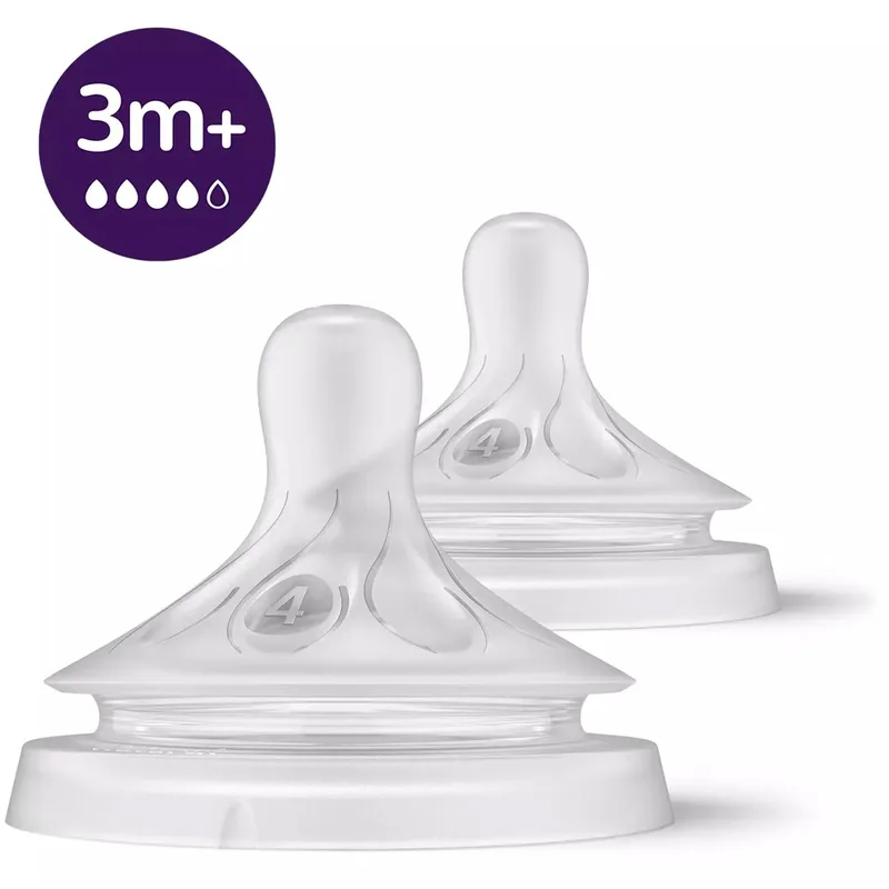 Philips Avent Natural Response Teat 3m+ Θηλή Σιλικόνης Ροής 4 Οπών 2 Τεμάχια, Κωδ SCY964/02