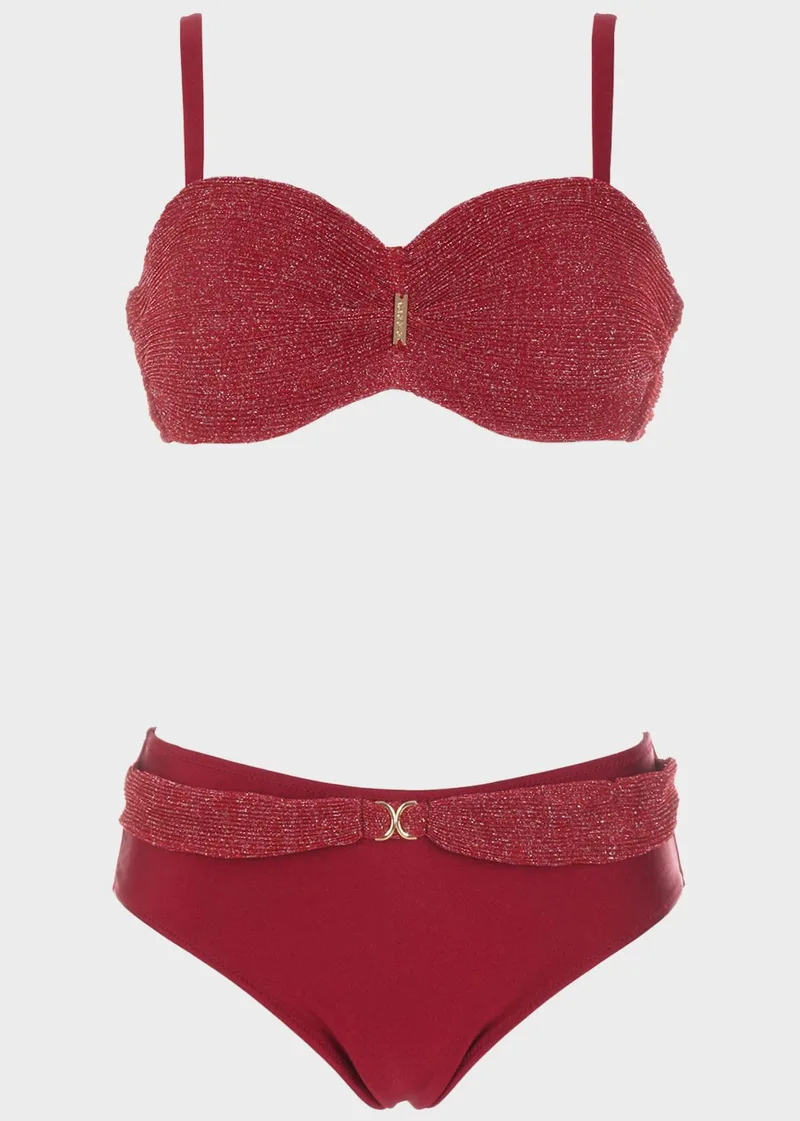 Bikini μονόχρωμο λούρεξ.Καλύπτει C Cup ΜΠΟΡΝΤΩ
