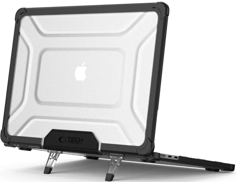 Θήκη MacBook Air 13" 2025 / 2024 /2022 Tech-Protect SmartShell Pro Ανθεκτική Σκληρή με KickStand - Black / Clear (5906302363551)