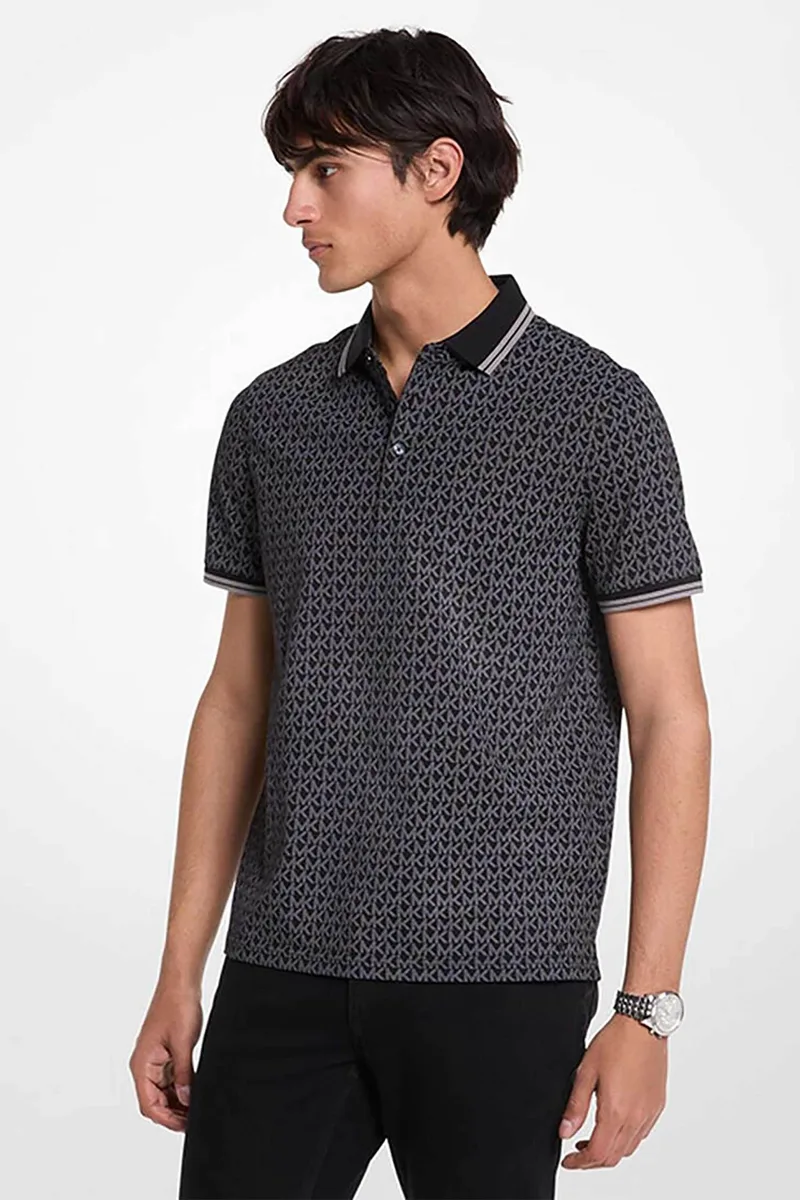 Michael Kors ανδρική μπλούζα πόλο με all-over monogram print Regular Fit - CS550V85KS Μαύρο