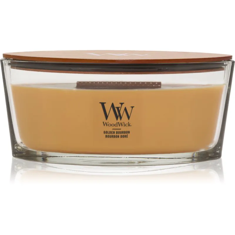 Woodwick Opulent Wood Golden Bourbon αρωματικό κερί με ξύλινο φιτίλι (hearthwick) 453.6 γρ