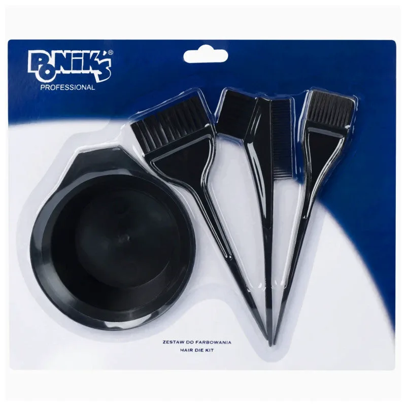 Poniks Hair Coloring Set - Bowl with measuring cup + 3 brushes
