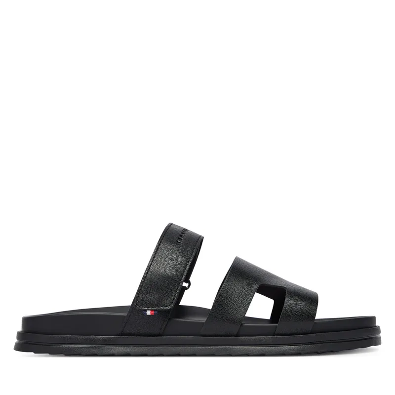 Παντόφλες Tommy Hilfiger Adjustable Premium Lth Sandal FM0FM05773 Μαύρο