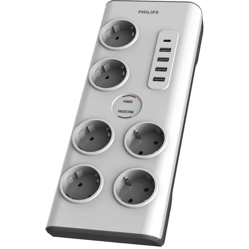 Πολύπριζο Ασφαλείας 6 Θέσεων Με 1 USB Type-C 15W Και 4 USB Type-A 20W PHILIPS SPN7060WA/GRS