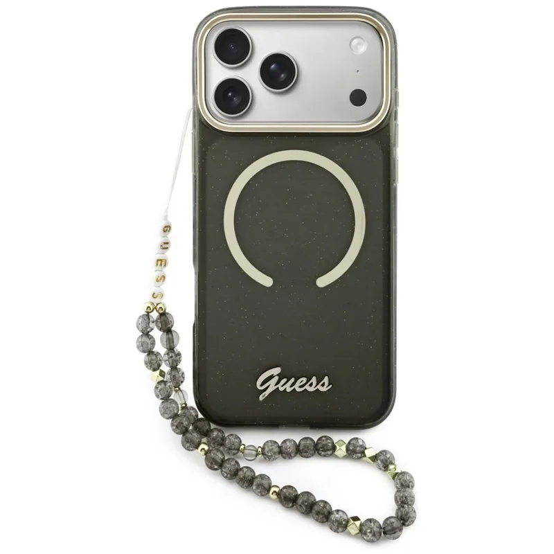 Θήκη Guess IML Glitter Script Strap Magsafe Black iPhone 17 Pro Max