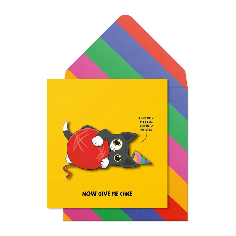 Ευχετήρια Κάρτα Γενεθλίων Cat Now Give me Cake CD027