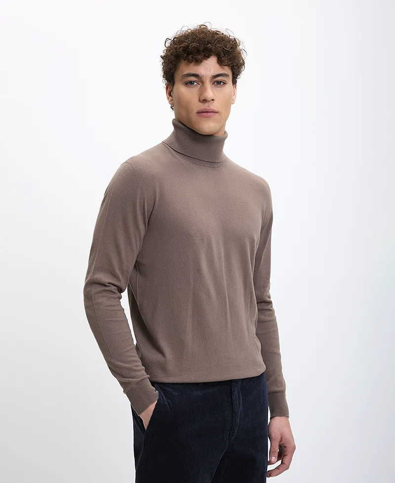 Hd x Vardas Ανδρικό Πουλόβερ Ζιβάγκο Regular Fit Μείγμα Βαμβακιού και Μάλλινου Καφέ