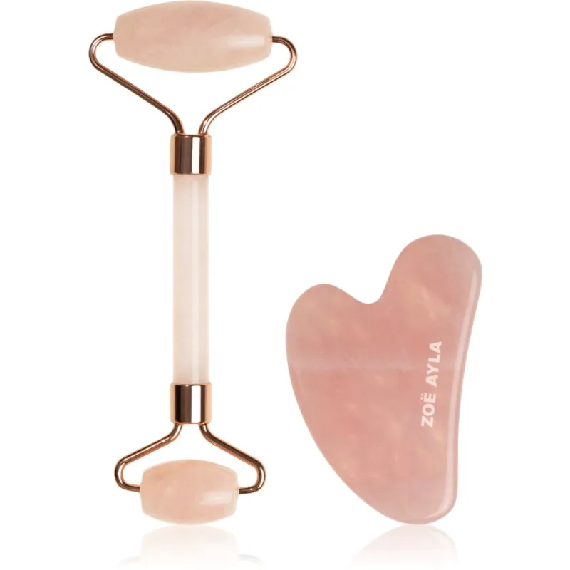 Zoë Ayla Rose Quartz Facial Roller And Gua Sha Tool σετ δώρου για το πρόσωπο