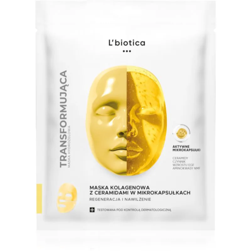 L’biotica Transforming Collagen Mask with Ceramides in Microcapsules μάσκα κολλαγόνου για αναγέννηση και θρέψη της επιδερμίδας 1 τμχ