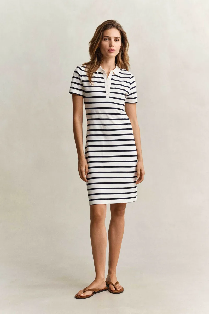 Gant γυναικείο mini φόρεμα πόλο πικέ με ριγέ σχέδιο Slim Fit - 4201463 Λευκό
