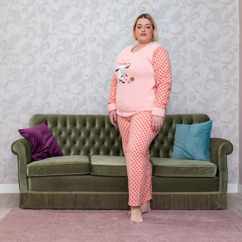 Γυναικεία Πυτζάμα Fleece Plus Size - Ροζ