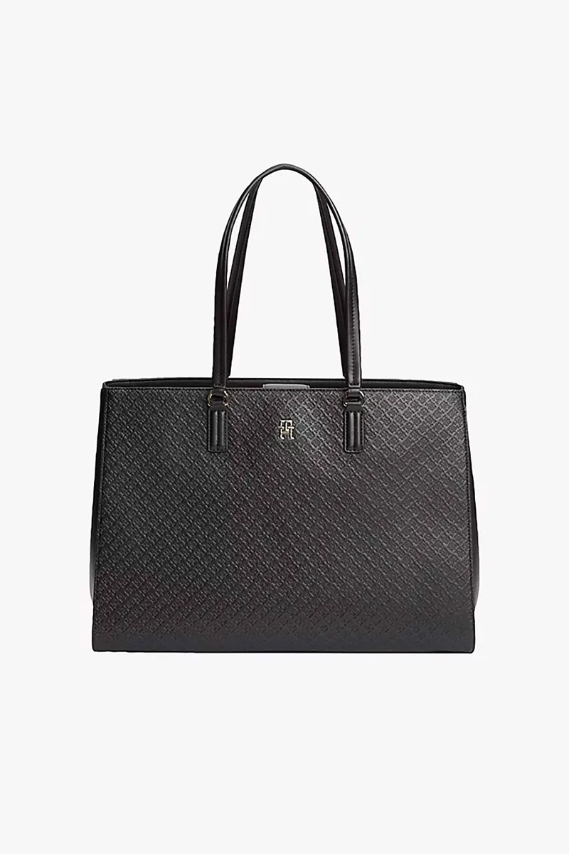Tommy Hilfiger γυναικεία τσάντα tote με μεταλλικό μονόγραμμα και all-over logo print "TH Daily" - AW0AW18417 Μαύρο