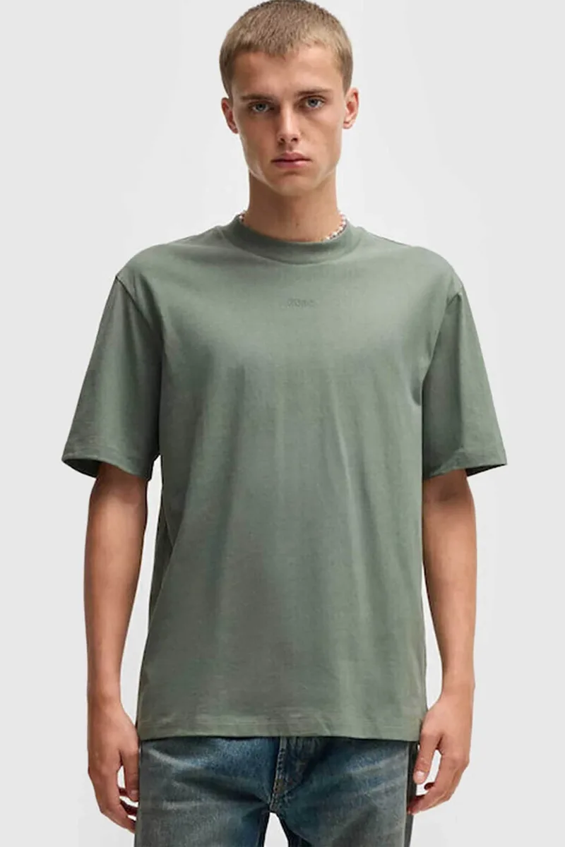 Hugo Boss ανδρικό T-shirt μονόχρωμο βαμβακερό με ανάγλυφο λογότυπο "Dapolino" - 50488330 Πράσινο Ανοιχτό