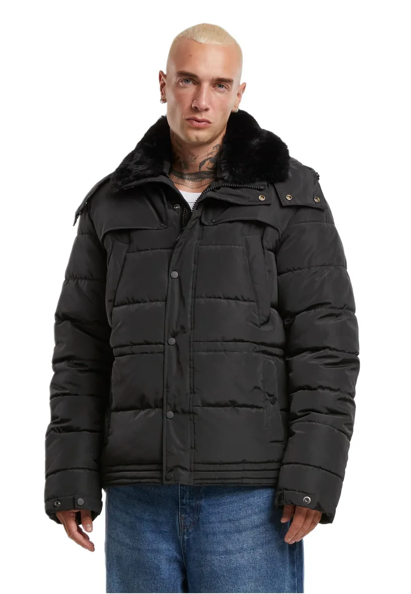 Puffer Jacket With Detachable Fur Collar Urban Classics TB7259-00007 Black