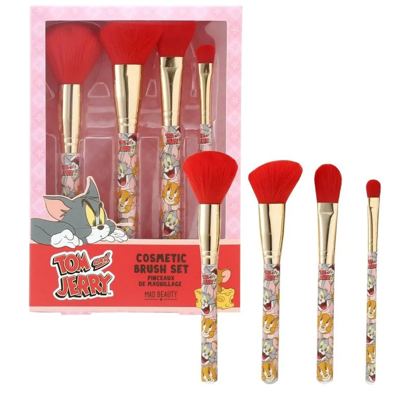 Mad Beauty Tom & Jerry Cosmetic Brush Set Σετ Πινέλων Μακιγιάζ Εμπνευσμένο από τους Χαρακτήρες Tom & Jerry της Disney 4 Τεμάχια