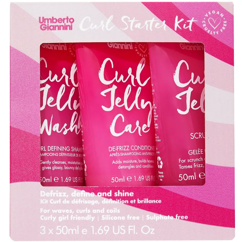 Umberto Giannini Promo Curl Starter Kit De-Frizz, Define & Shine, Shampoo 50ml & Conditioner 50ml & Styling Gel 50ml