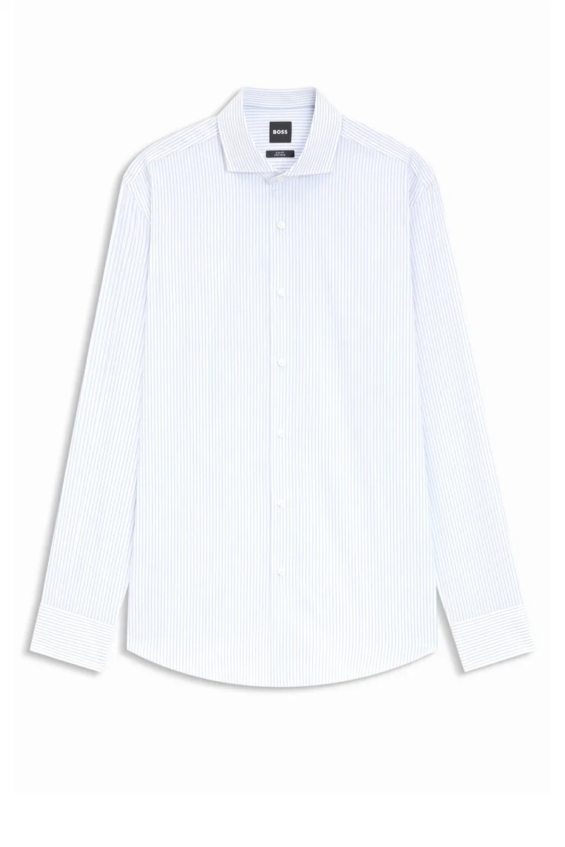BOSS ΠΟΥΚΑΜΙΣΟ ΡΙΓΕ SLIM FIT EASY IRON H-HANK-SP-C1-261 ΣΙΕΛ-ΛΕΥΚΟ
