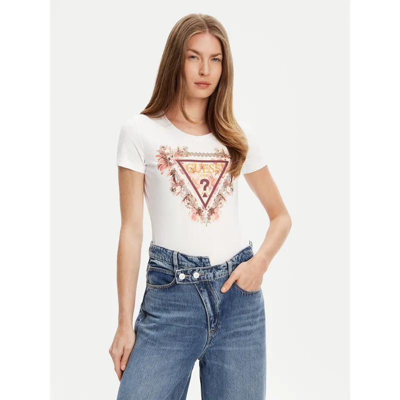Guess T-Shirt W5YI08 J1314 Λευκό Regular Fit