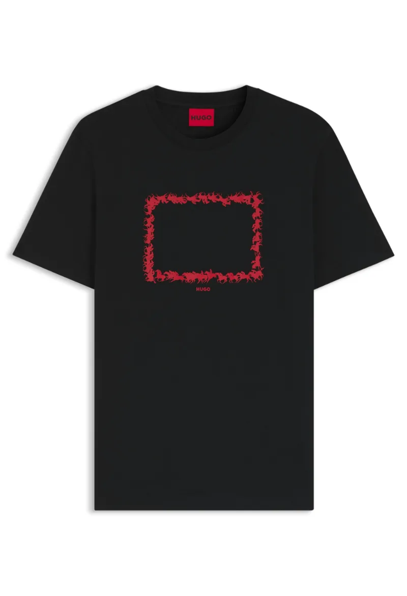 ΑΝΔΡΙΚΟ T-SHIRT HUGO DUHORSE ΚΟΝΤΟΜΑΝΙΚΟ ΜΑΥΡΟ