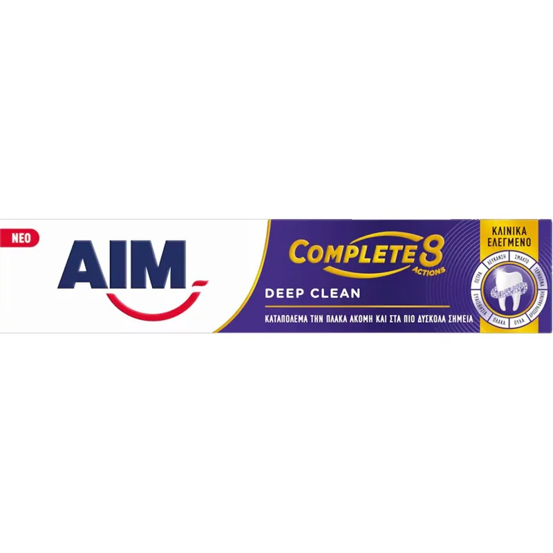 Aim Complete 8 Actions Deep Clean Toothpaste Αποτελεσματική Οδοντόκρεμα που Καταπολεμά την Πλάκα Ακόμη & στα πιο Δύσκολα Σημεία 75ml