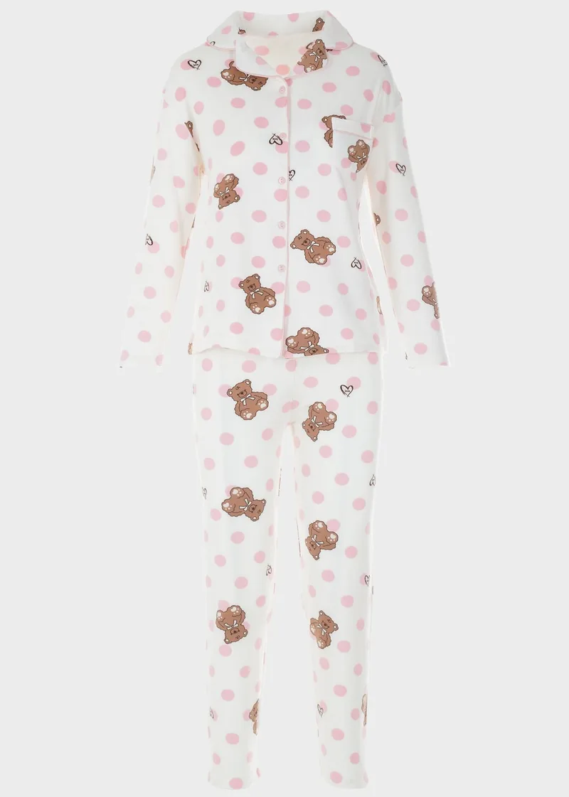 Γυναικεία πιτζάμα με κουμπιά all print bears. ΡΟΖ