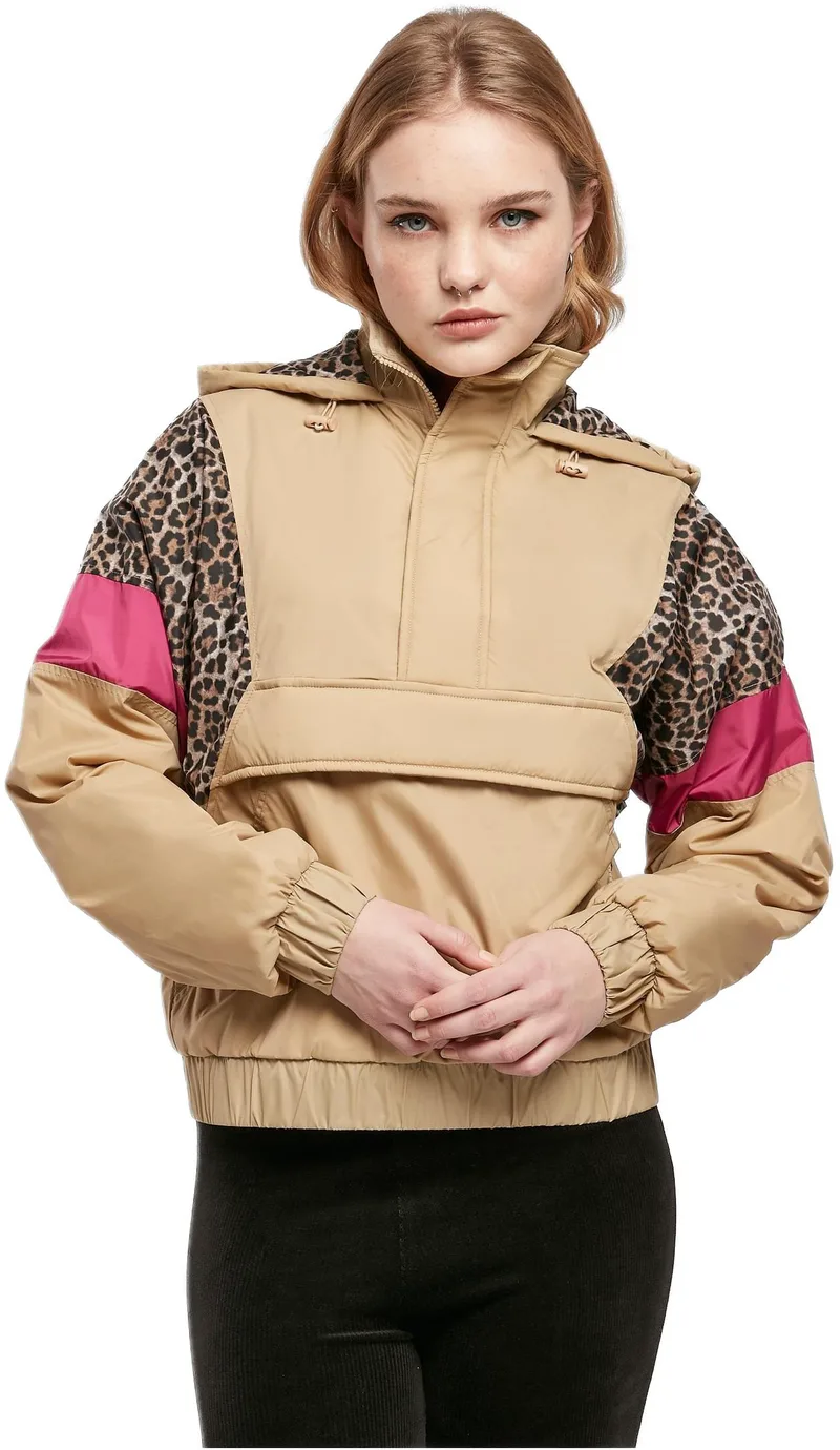 Ladies AOP Mixed Pull Over Jacket Urban Classics TB3063-04032 unionbeige/darkleo/w.