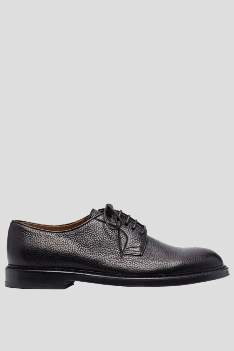 DOUCAL'S Ανδρικό Μαύρο Pebbled-Leather Derby Shoe