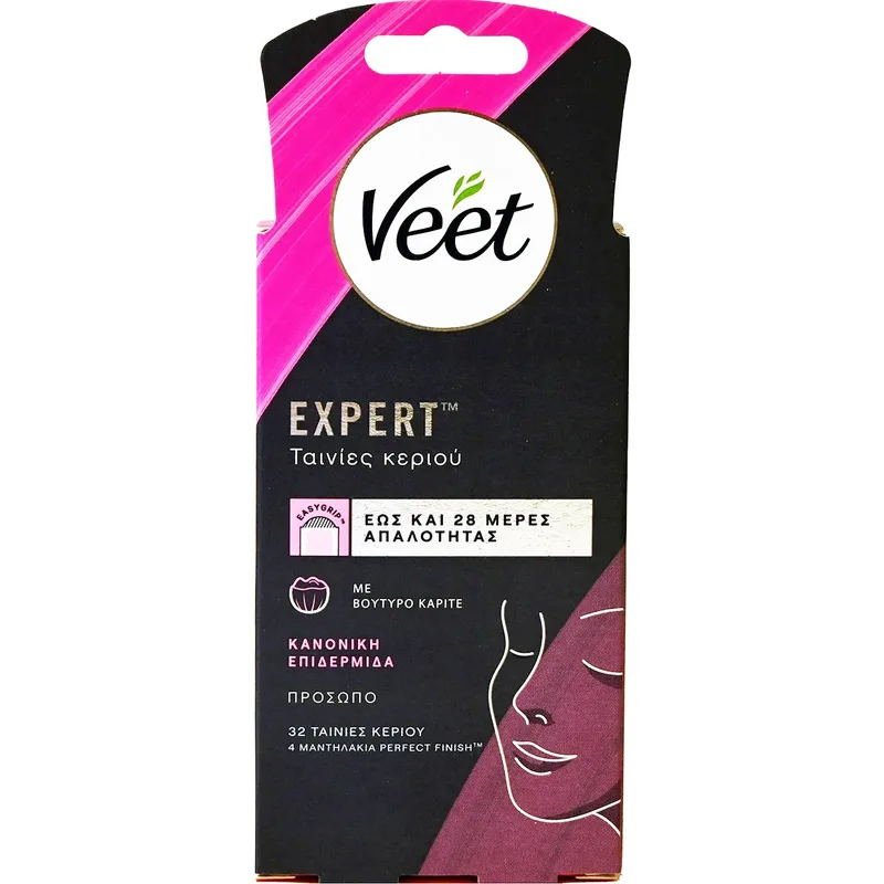 Veet Expert Face Wax Strips Αποτριχωτικές Ταινίες Προσώπου για Κανονική Επιδερμίδα 32 Τεμάχια
