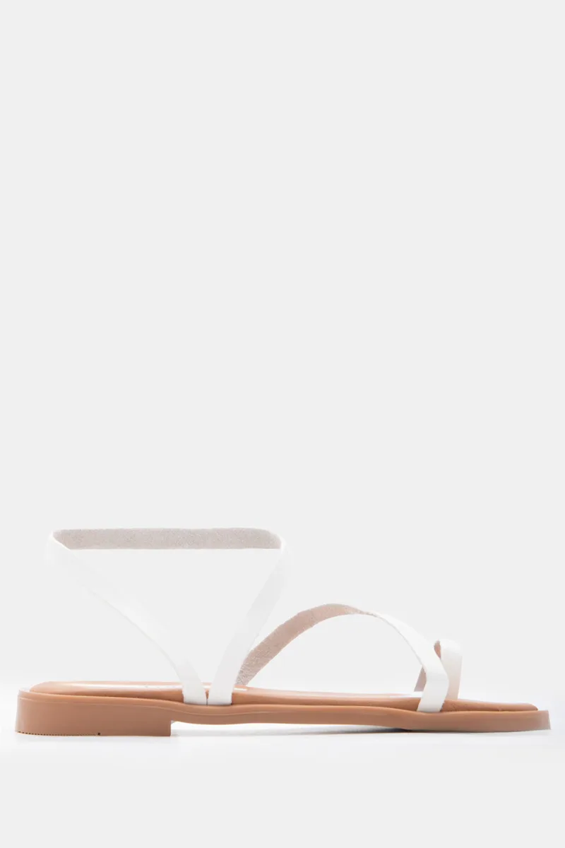LUIGI DESIGN - Flat Σανδάλια με Λοξό Λουράκι - Λευκό