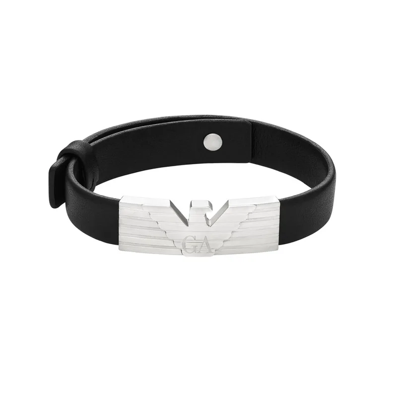 Emporio Armani Ανδρικό Βραχιόλι Από Mαύρο Δέρμα και Ατσάλι EGS3075040