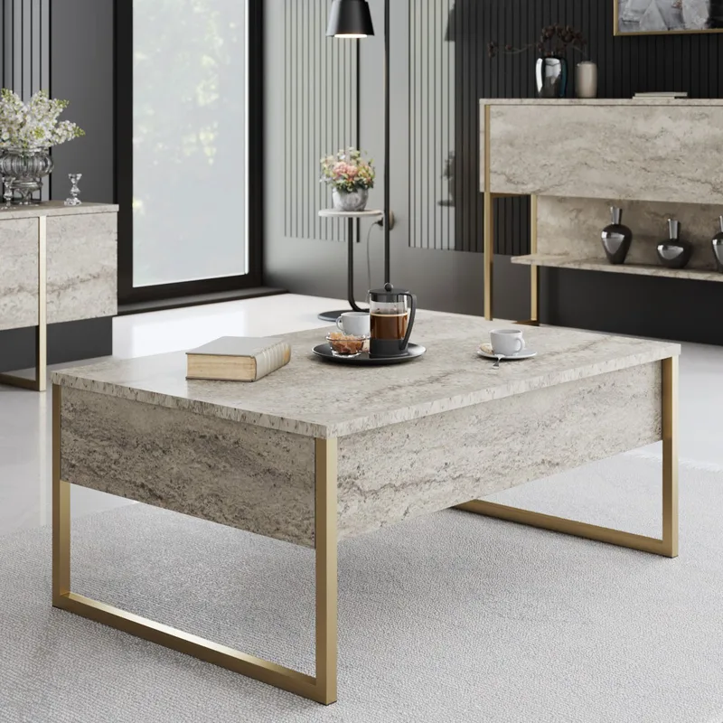 Τραπέζι Σαλονιού (90x60x40) A-G Luxe 618BLY1354 Travertine/Gold