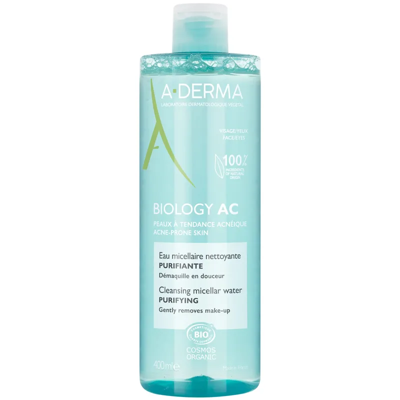 A-Derma Biology AC Cleansing Micellar Water Νερό Καθαρισμού & Ντεμακιγιάζ Προσώπου, Ματιών με Μικύλλια για Λιπαρές Επιδερμίδες με Τάση Ακμής 400ml