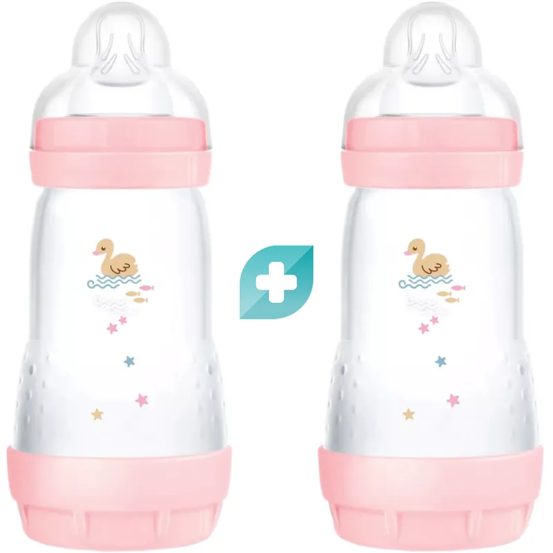 Mam Promo Easy Start Anti-Colic Plastic Bootle 2m+ Μπιμπερό Πολυπροπυλενίου με Θηλή Σιλικόνης Μεσαίας Ροής & Σύστημα Κατά των Κολικών 2x260ml, Κωδ 355SGc - Ροζ 2