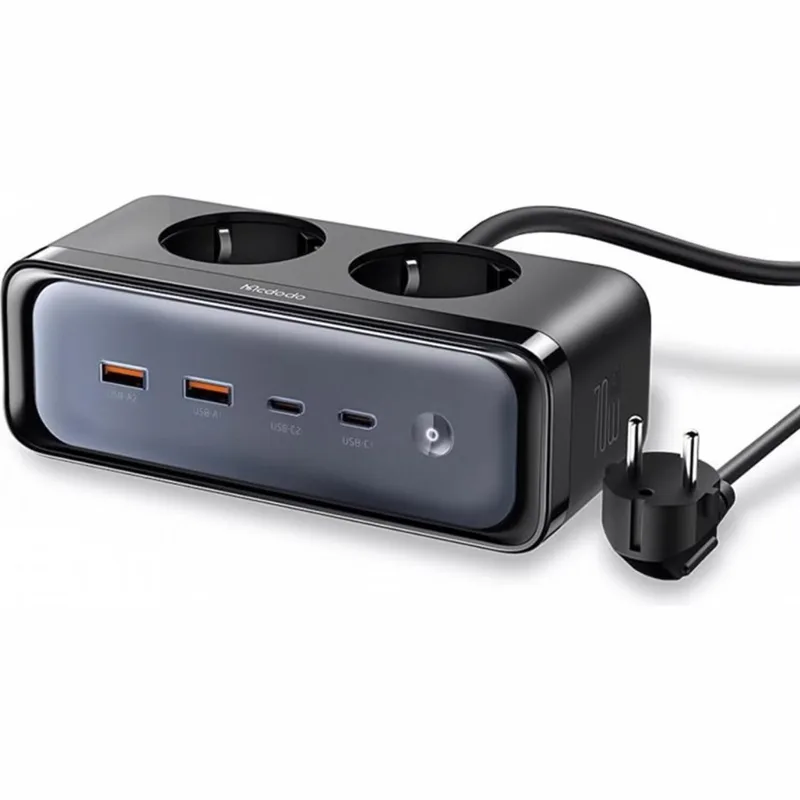 Πολύπριζο Mcdodo 6 in 1 με 2 x Υποδοχές AC 2500W / Διακόπτη & Καλώδιο 150cm 2 x USB-A / 2 x Type-C 70W - Black (CH-4610)