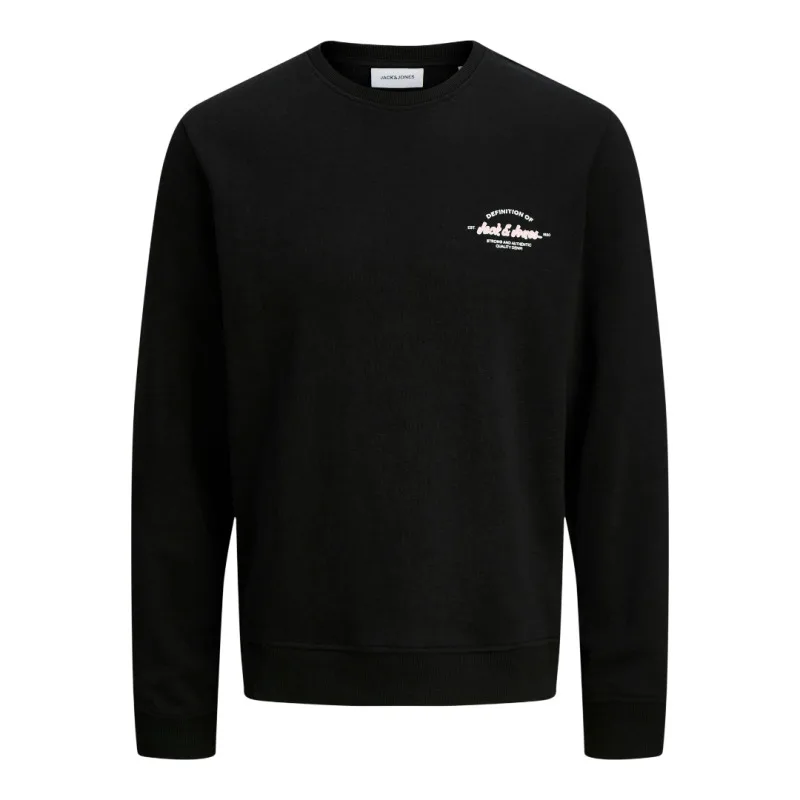 Jack & Jones "Brandon sweat crew neck"+fit,λεπτή φούτερ μπλούζα με μεταξοτυπία - Black