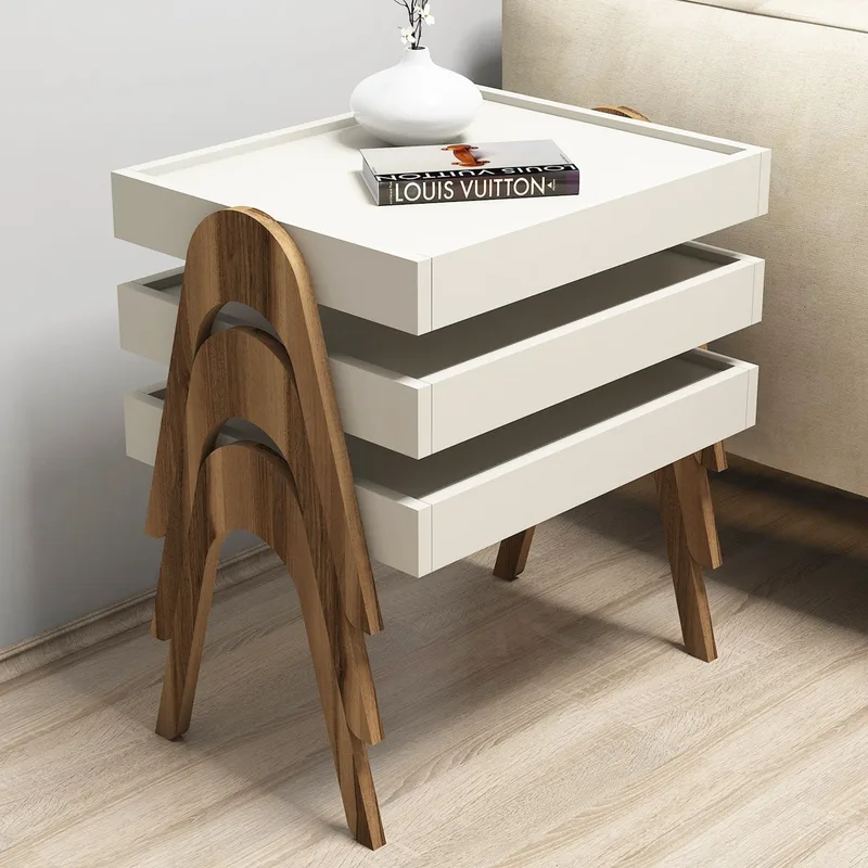 Τραπέζι Ζιγόν (3 Τεμάχια) Roma - Walnut, Cream 845Hct2826 (53,6x64x40)
