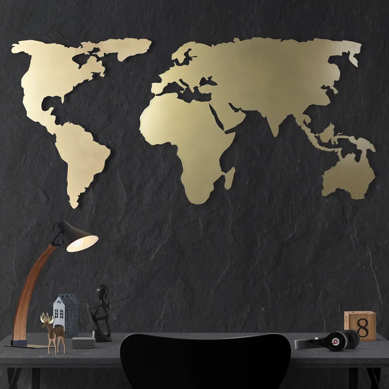 Μεταλλικό Διακοσμητικό Τοίχου World Map Silhouette - Χρυσό 805Bsg1091 60x120 cm