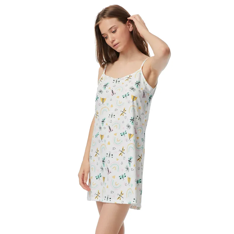 Νυχτικό Γυναικείο Καλοκαιρινό Minerva Butterflies 52349-175 Εκρού SMALL SMALL