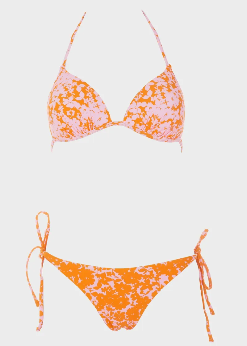 Γυναικείο σετ μαγιό bikini τριγωνάκι ενσωματωμένη επένδυση slip κανονική γραμμή.Καλύπτει B CUP ΠΟΡΤΟΚΑΛΙ